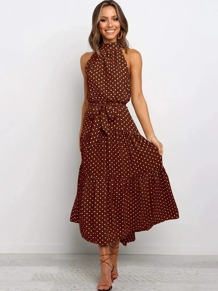 2025 Women's Printed Lace-Up Gown Dress