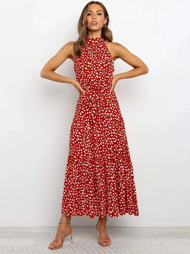 2025 Women's Printed Lace-Up Gown Dress
