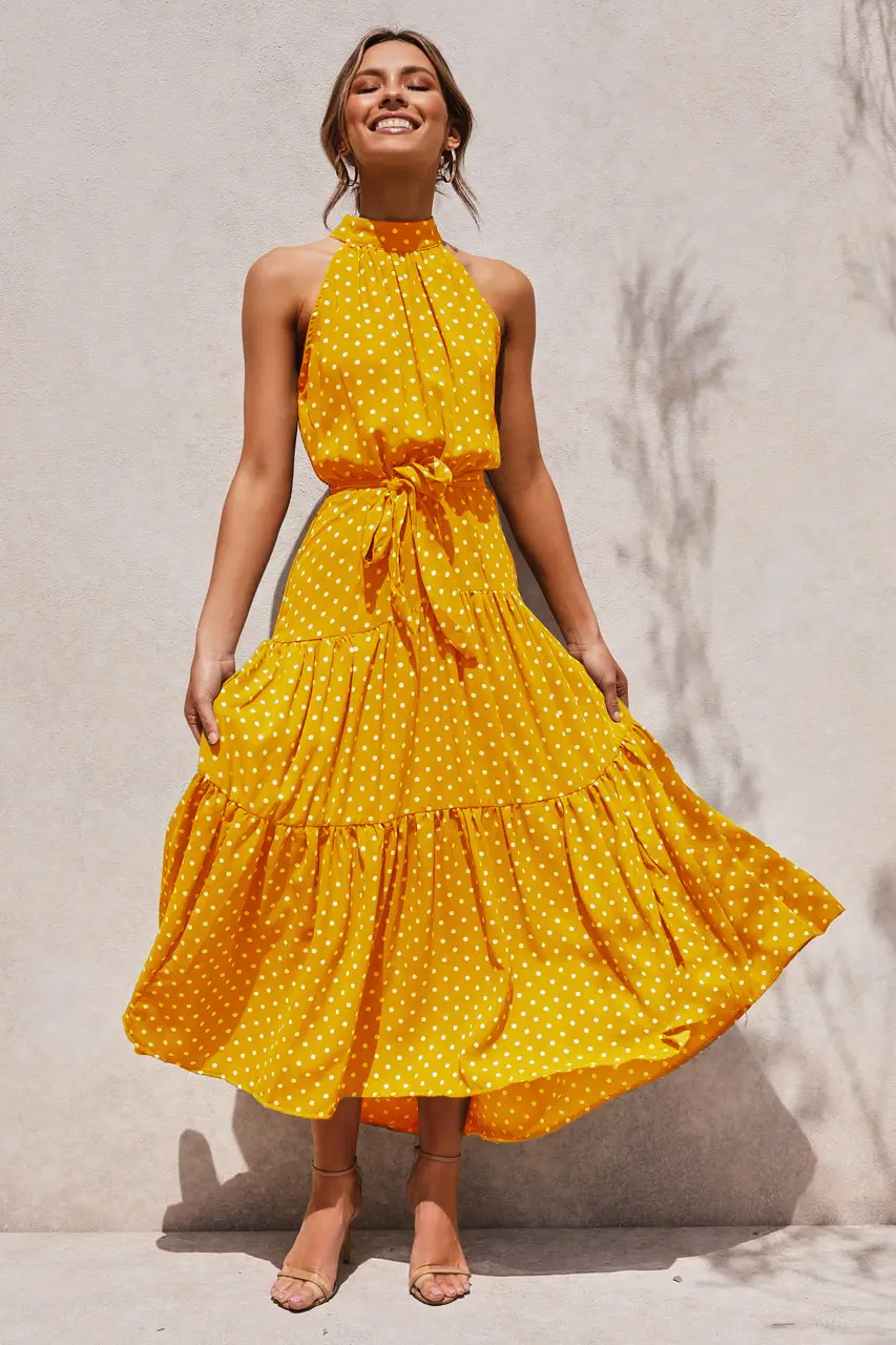 2025 Women's Printed Lace-Up Gown Dress