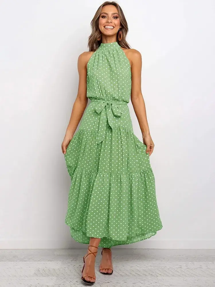 2025 Women's Printed Lace-Up Gown Dress