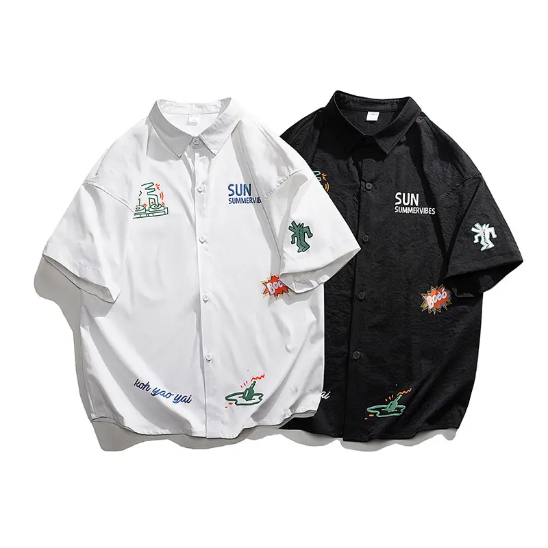 Men Sun & Emotions Short Sleeve Shirt Black White - Image 6