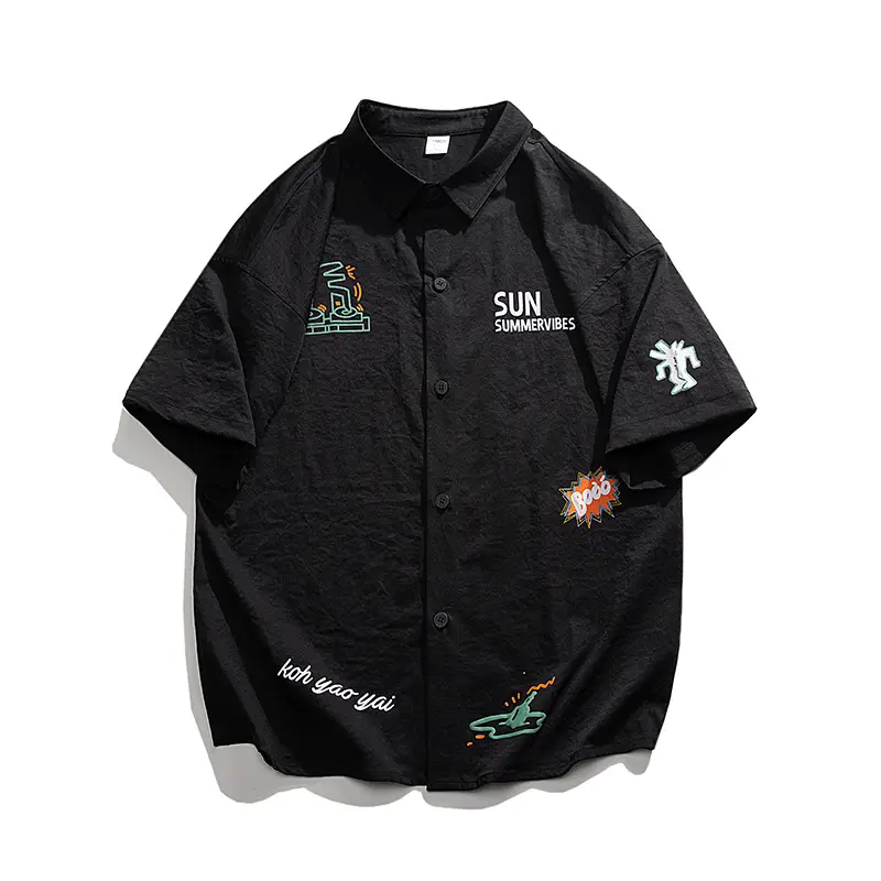 Men Sun & Emotions Short Sleeve Shirt Black White - Image 8