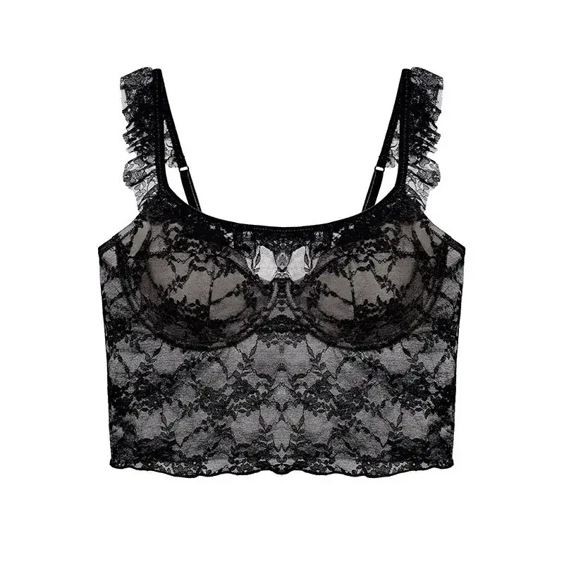 White Lace Push Up Bra with Square Collar - Image 2