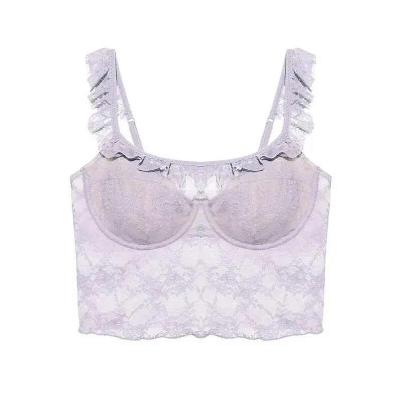 White Lace Push Up Bra with Square Collar - Image 3