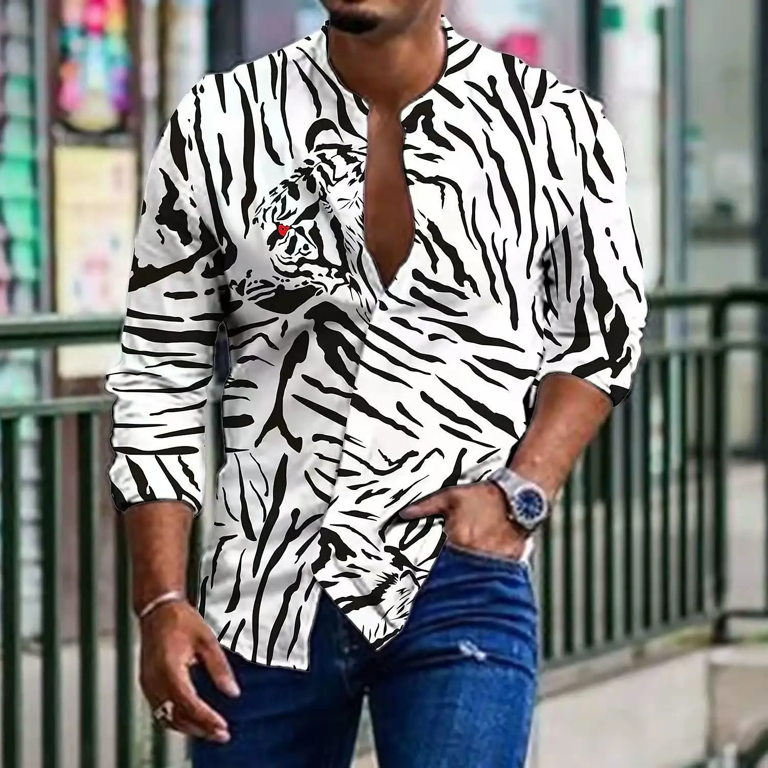 Men's 3D Printed Leopard Print Long Sleeve Shirt - Image 12