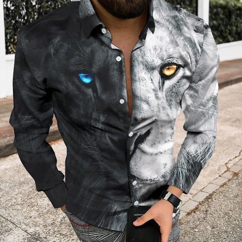 Men's 3D Printed Leopard Print Long Sleeve Shirt - Image 11