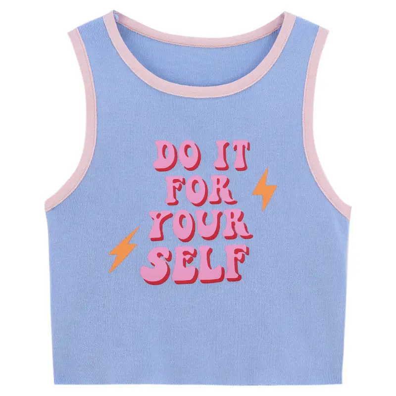 Women's Letter Printed Camisole White Black Summer Top - Image 16