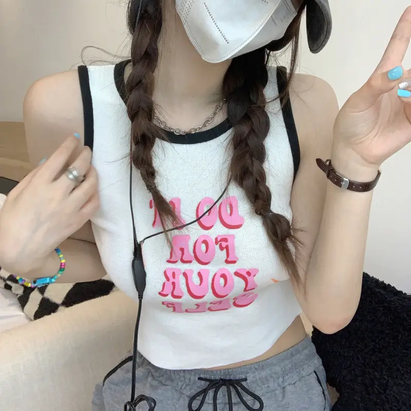 Women's Letter Printed Camisole White Black Summer Top - Image 2