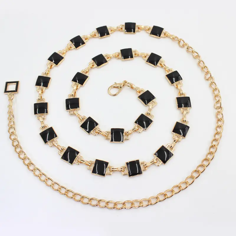 Women's Black & White Geometric Waist Chain