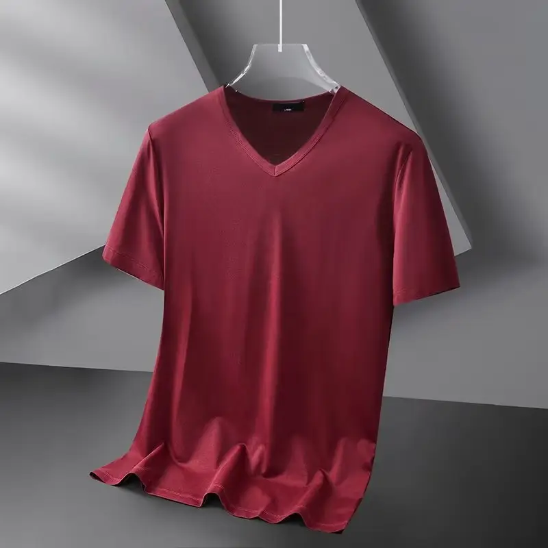 Men V-Neck Slim Fit White Polyester Top 160g - Image 13