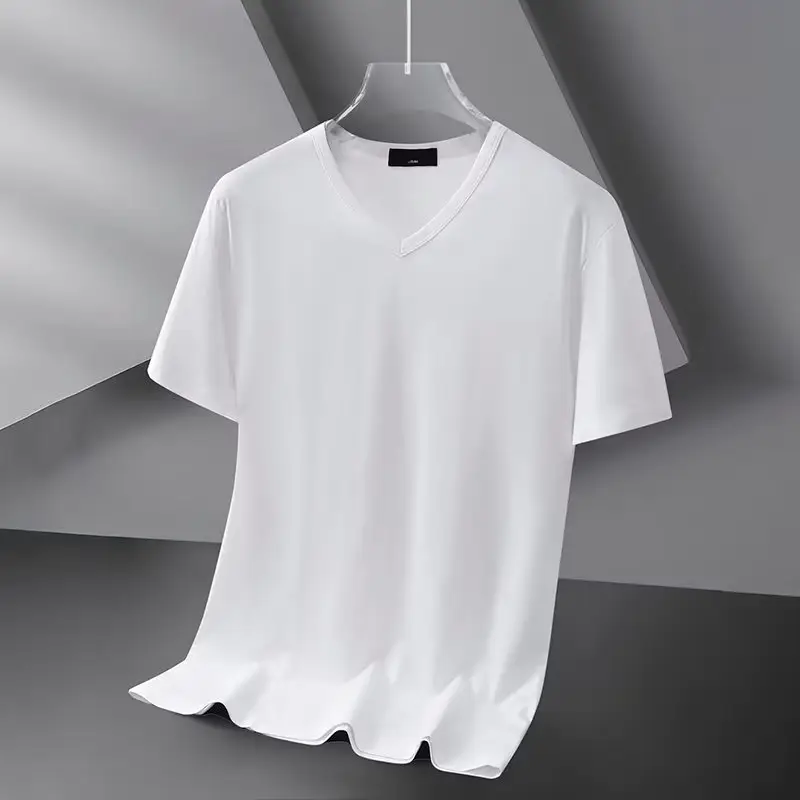 Men V-Neck Slim Fit White Polyester Top 160g - Image 2