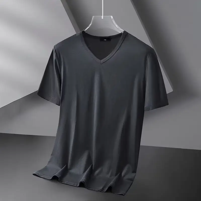 Men V-Neck Slim Fit White Polyester Top 160g - Image 3