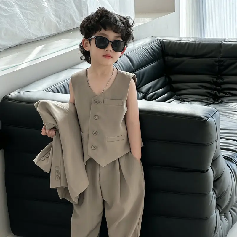 Boys' Suit Black Korean Style Kids Vest Dress - Image 3