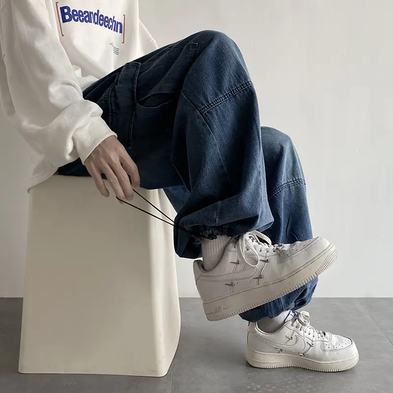 Men Blue Cargo Pants Wide Leg Spring Autumn Loose Fit - Image 6