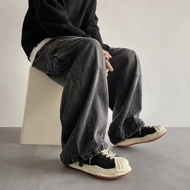 Men Blue Cargo Pants Wide Leg Spring Autumn Loose Fit - Image 7
