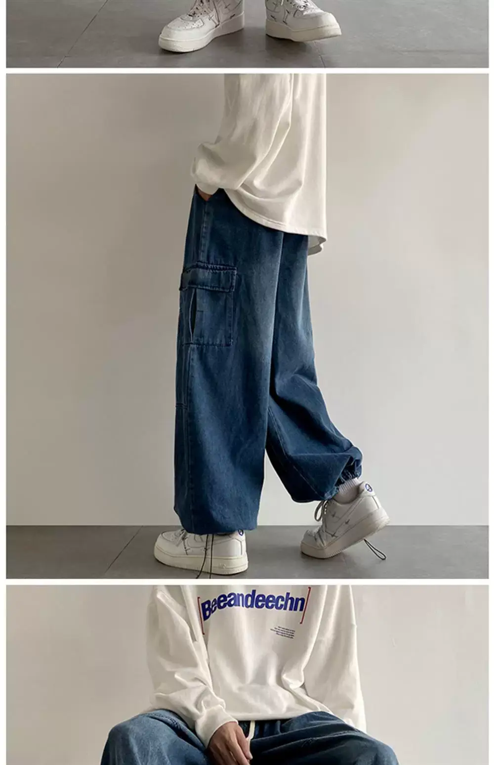 Men Blue Cargo Pants Wide Leg Spring Autumn Loose Fit — feature 17