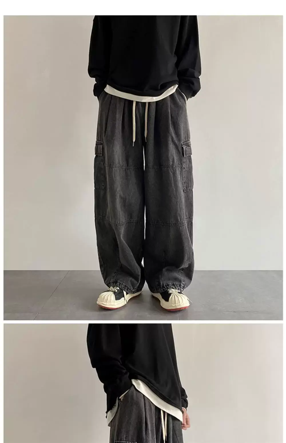 Men Blue Cargo Pants Wide Leg Spring Autumn Loose Fit — feature 4
