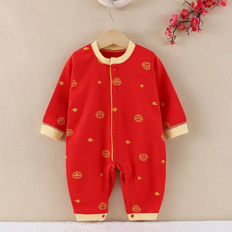 Baby Red Full Moon Long Sleeve Jumpsuit Set - Image 4
