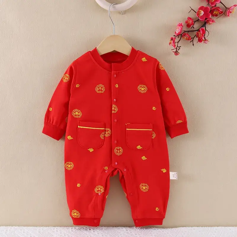Baby Red Full Moon Long Sleeve Jumpsuit Set - Image 2