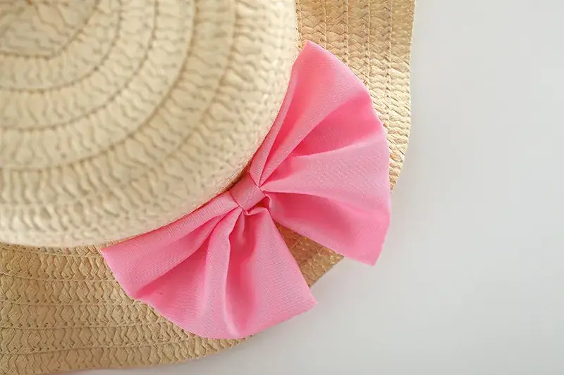 Girls Floral Bow Summer Dress with Straw Hat