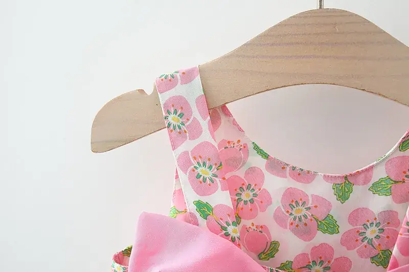 Girls Floral Bow Summer Dress with Straw Hat — feature 4