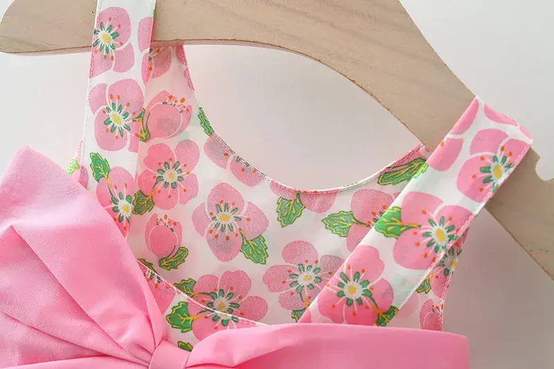 Girls Floral Bow Summer Dress with Straw Hat — feature 5