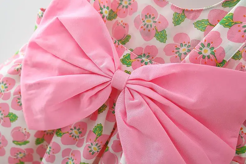 Girls Floral Bow Summer Dress with Straw Hat — feature 6