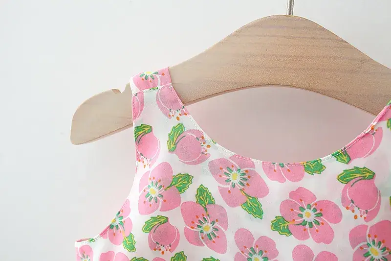 Girls Floral Bow Summer Dress with Straw Hat — feature 7