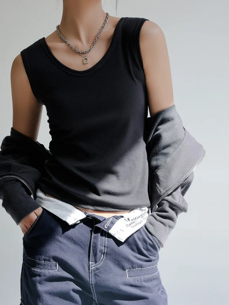 Women V Neck Sleeveless Black Cotton Camisole