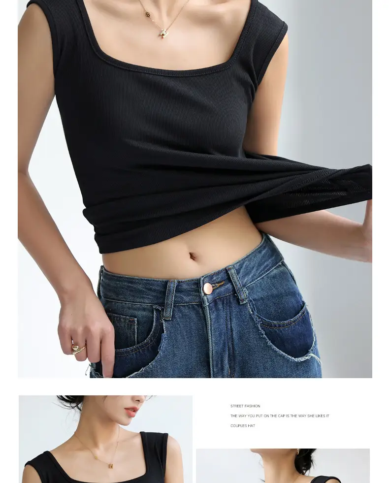 Women V Neck Sleeveless Black Cotton Camisole — feature 18