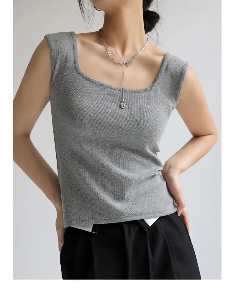 Women V Neck Sleeveless Black Cotton Camisole — feature 23