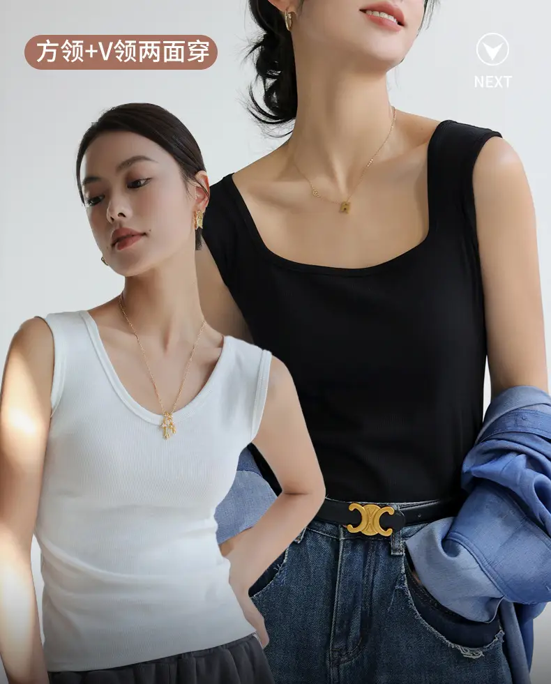 Women V Neck Sleeveless Black Cotton Camisole — feature 4