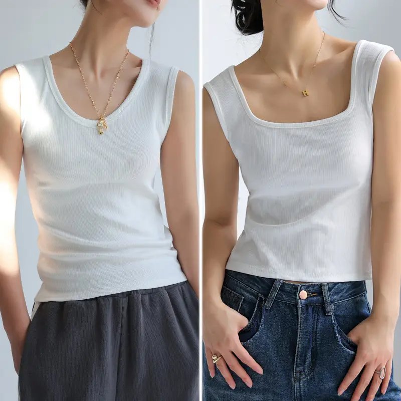 Women V Neck Sleeveless Black Cotton Camisole