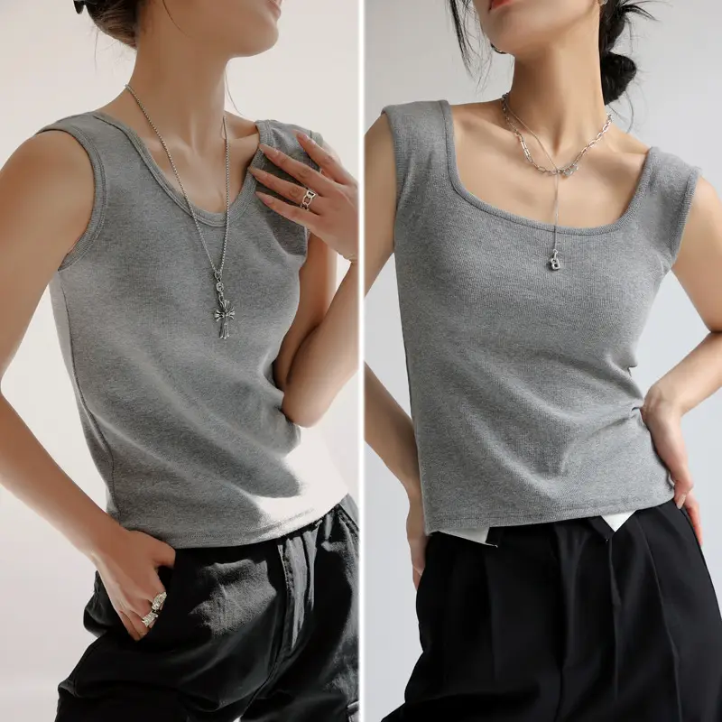 Women V Neck Sleeveless Black Cotton Camisole