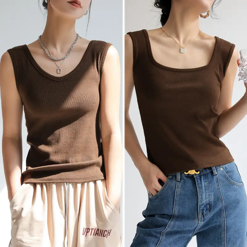 Women V Neck Sleeveless Black Cotton Camisole
