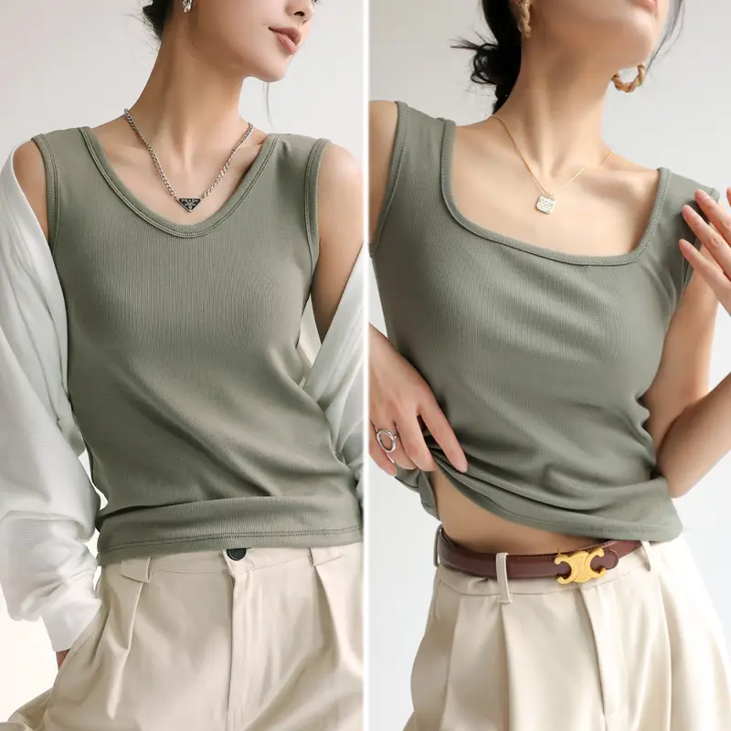 Women V Neck Sleeveless Black Cotton Camisole