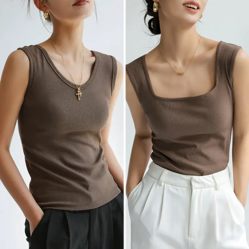 Women V Neck Sleeveless Black Cotton Camisole