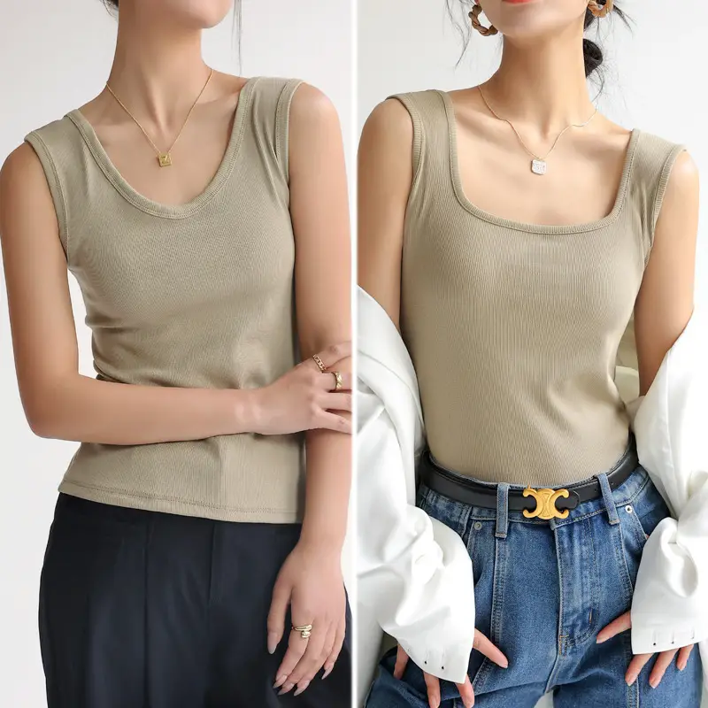 Women V Neck Sleeveless Black Cotton Camisole