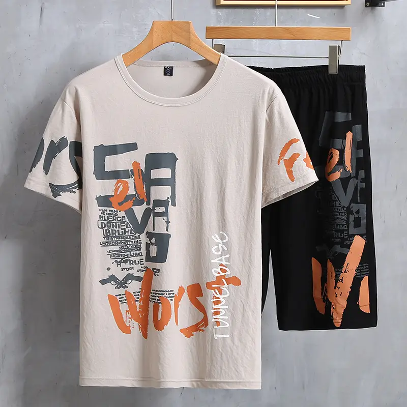 Black Graphic Short Sleeve Hooded Shorts Set Large - Image 6