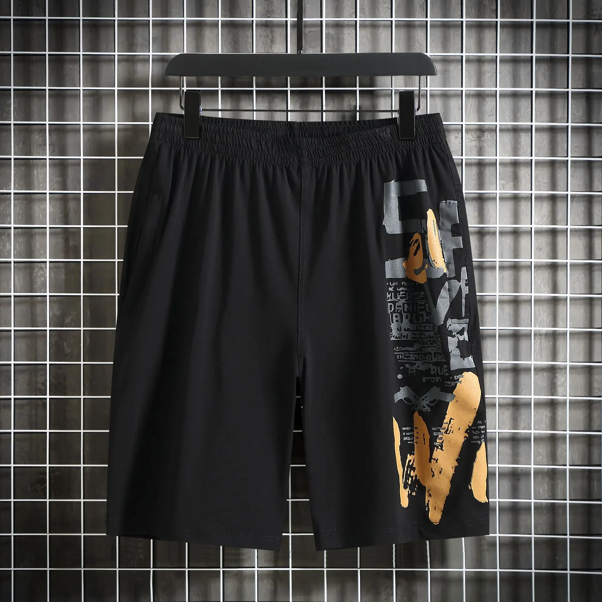 Black Graphic Short Sleeve Hooded Shorts Set Large - Image 3