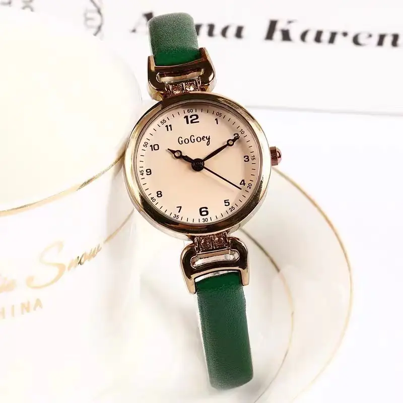Women's Round Quartz Watch Brown Leather Strap - Image 3