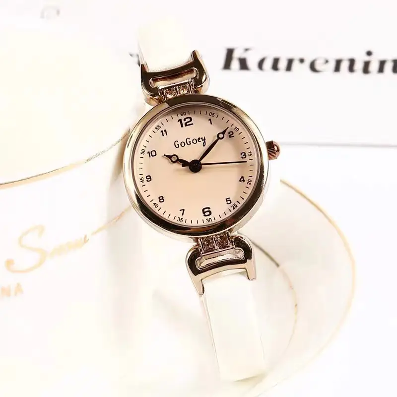 Women's Round Quartz Watch Brown Leather Strap - Image 4