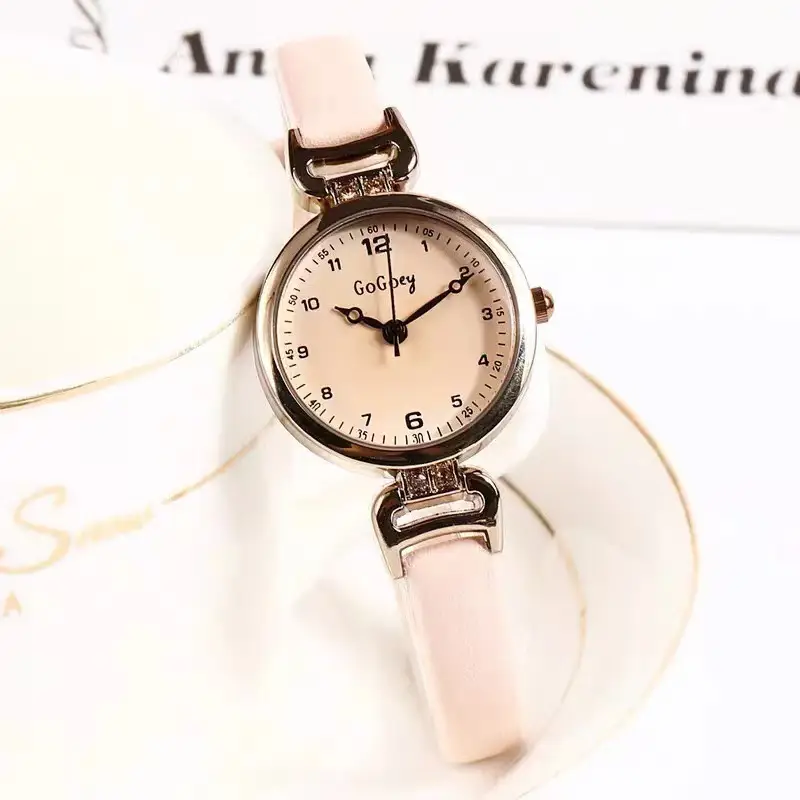 Women's Round Quartz Watch Brown Leather Strap - Image 5