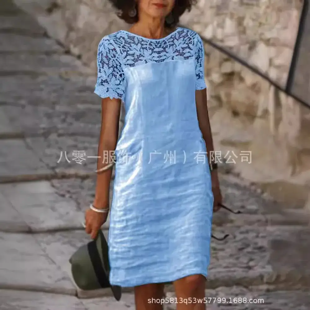 2023 White Lace Round Neck Cotton Dress for Women