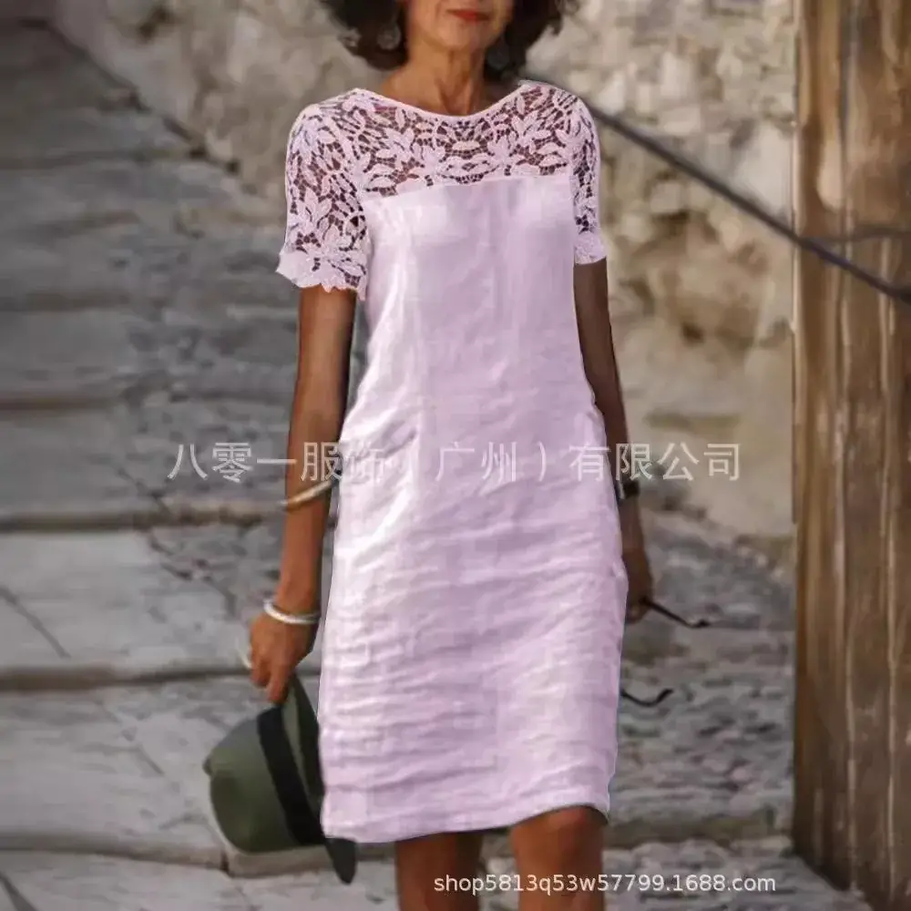 2023 White Lace Round Neck Cotton Dress for Women