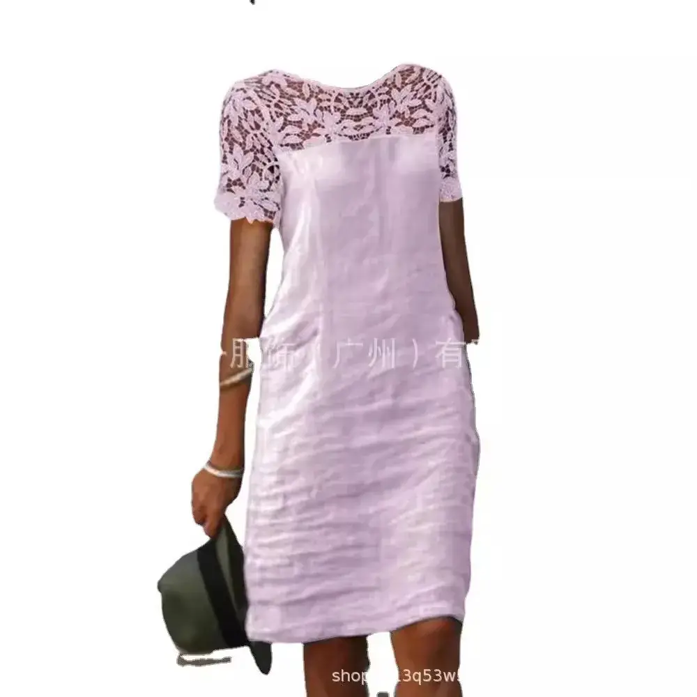 2023 White Lace Round Neck Cotton Dress for Women