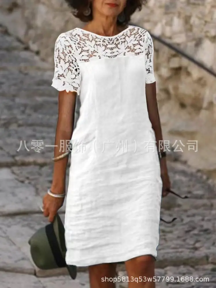 2023 White Lace Round Neck Cotton Dress for Women — feature 5