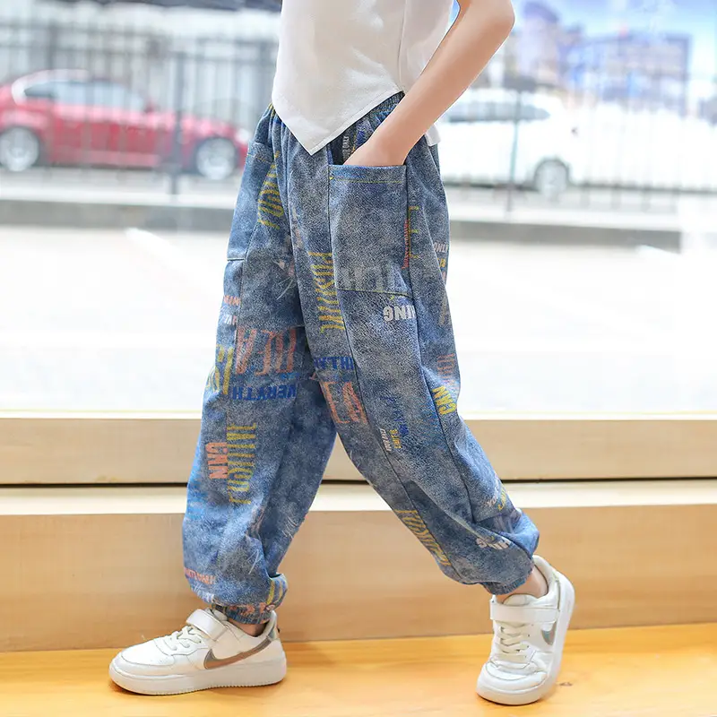 Blue Denim Trousers for Kids Large Casual Summer Pants