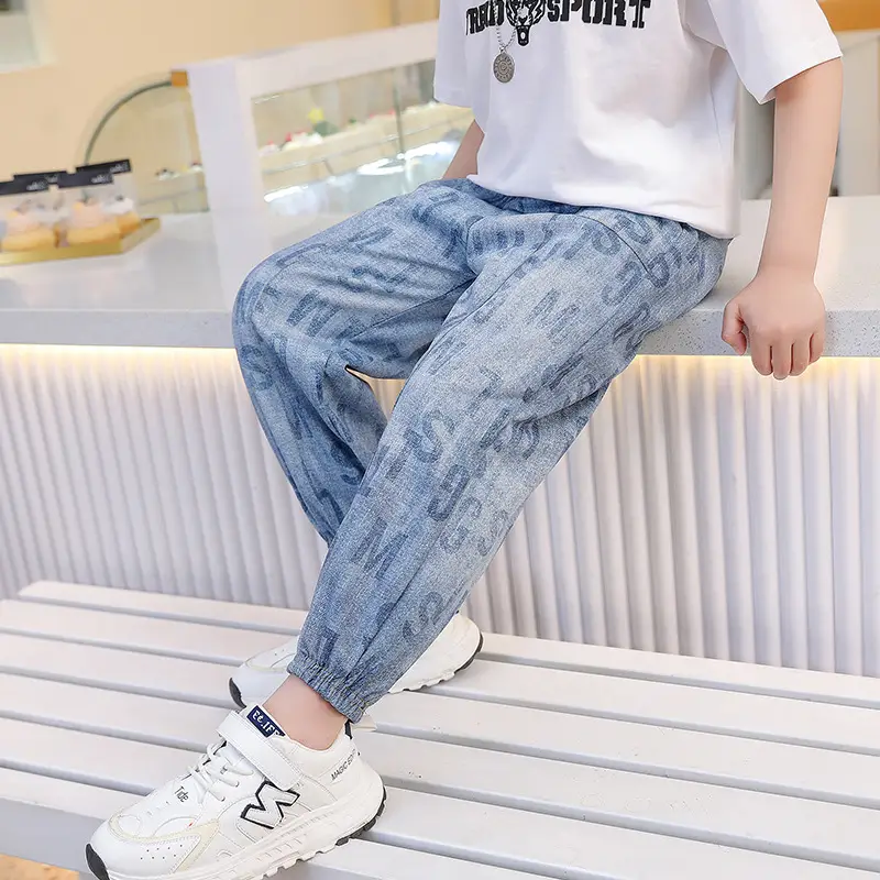 Blue Denim Trousers for Kids Large Casual Summer Pants