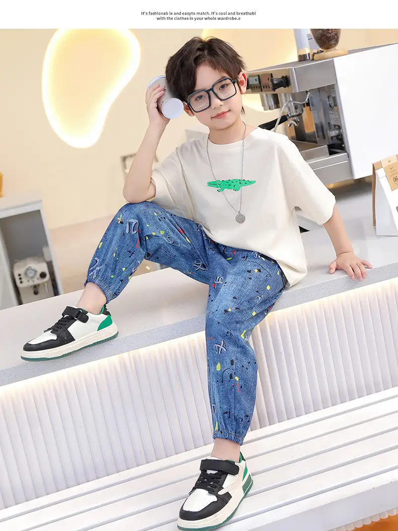 Blue Denim Trousers for Kids Large Casual Summer Pants — feature 3